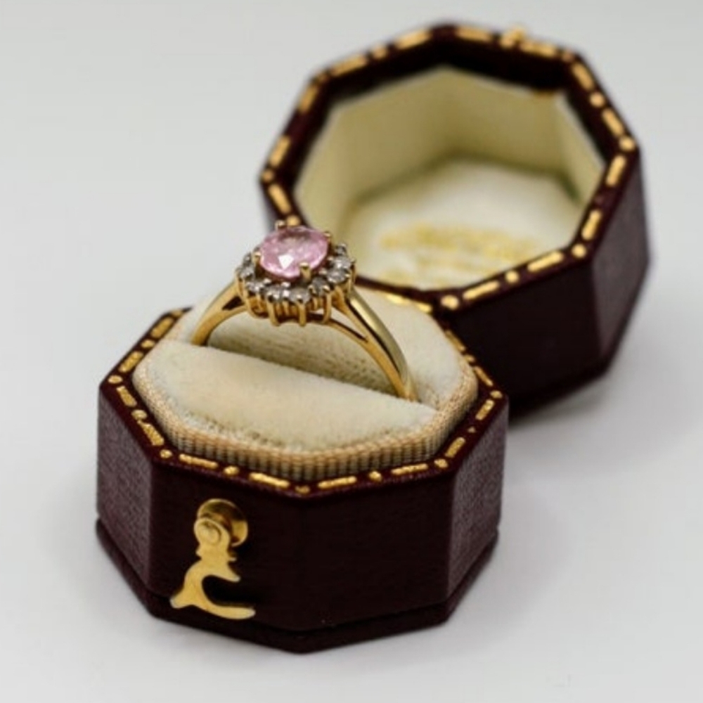 Pink sapphire and diamond 9ct gold vintage cluster ring - Picture 2 of 5